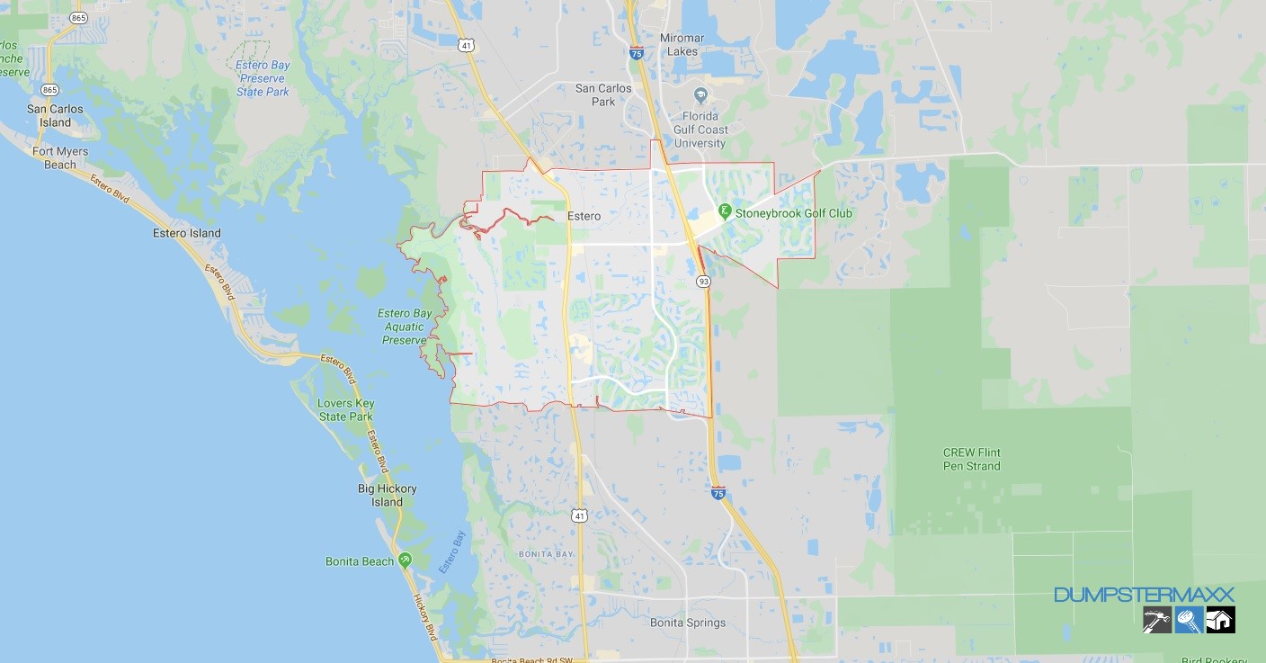 Estero Dumpster Rental Map Roll off dumpster service area