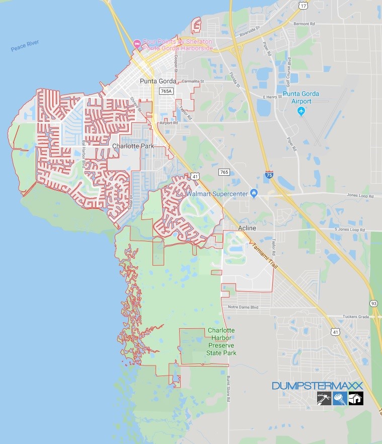 Port Charlotte Dumpster Rental Map Roll off dumpster service area