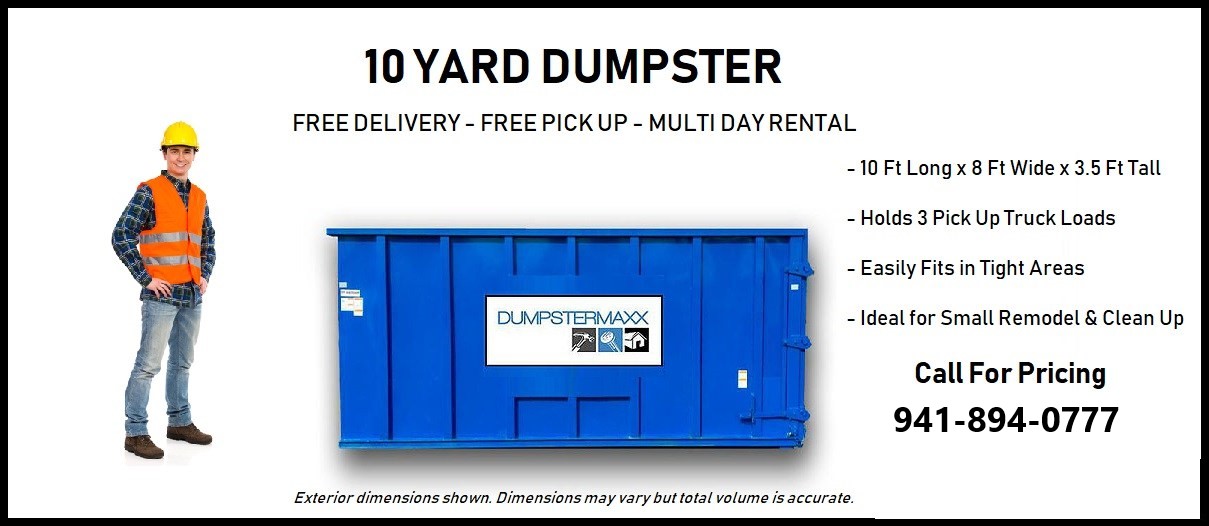 10-Yard Dumpster Rental for Construction in Sarasota & Bradenton FL - Dumpstermaxx